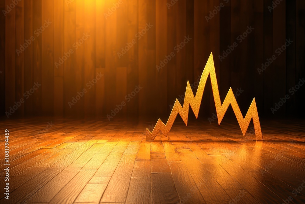 Poster dynamic chart representation with sharp lines illustrating steep drops and gains against a warm grad