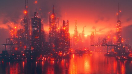 Fototapeta premium Gritty Industrial Harbor at Night with Cargo Containers