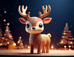 Fototapeta premium クリスマスの夜のトナカイ 3Dねんど風