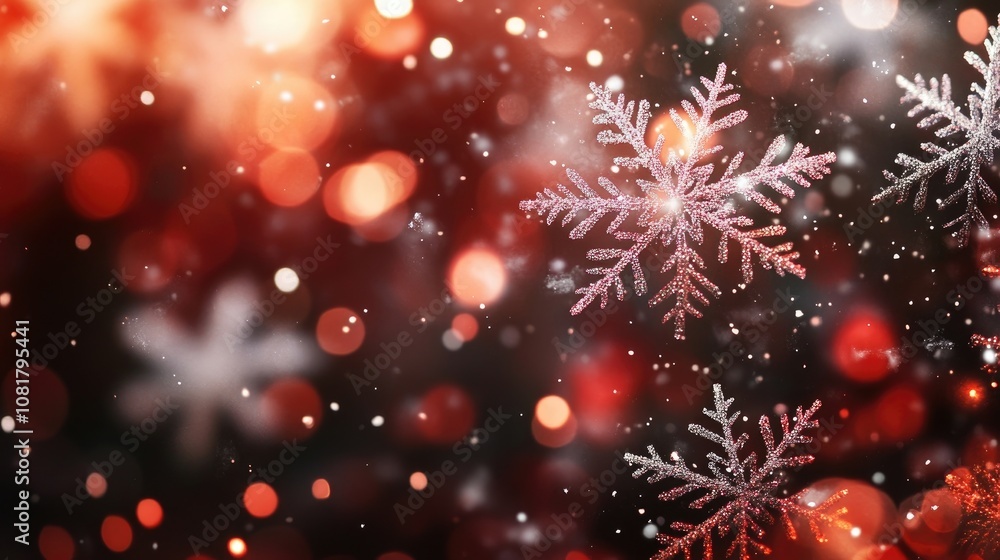 Poster festive christmas background filled with delicate snowflakes and soft bokeh lights, creating a magic