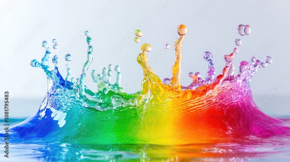 Poster vivid rainbow water splash creates an aesthetic backdrop, forming a colorful abstract art piece that