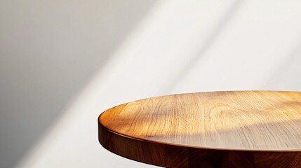 84.A minimalist round wood table with a clean finish, standing out against a plain white background. The rich wood tones and visible grain patterns add depth and texture, while the table&acirc;&euro;&trade;s simple