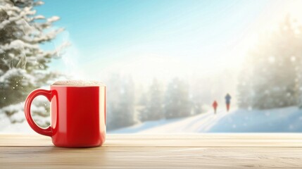 Warm drink enjoyment winter landscape beverage snowy environment close-up view cozy concept