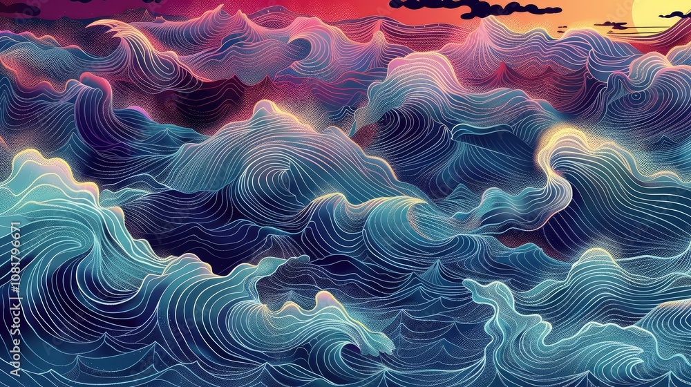 Poster digital gradient wave pattern resembling ocean waves