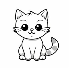 Obraz premium Cute cartoon cat with big eyes sitting and smiling.