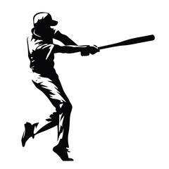 A baseball player is swinging a bat. The player is wearing a baseball cap. The player is holding the bat in his right hand