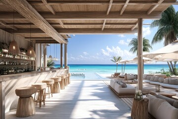Luxurious Beach Resort with a Pool Bar Overlooking the Ocean