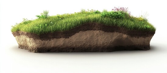 White isolated illustration of grassy land with cross section of soil for Adobe Stock title.