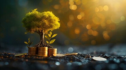 Planting the seeds of success, the journey of business growth, money growth, saving and investing concept, personal finance background, conceptual imagery of financial concepts. Generative AI