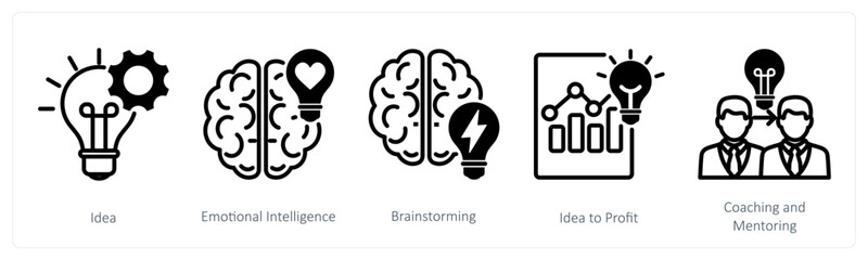 A set of 5 business icons as idea, emotional intelligence, brainstorming