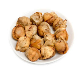 fried dumplings in a plate on a white background