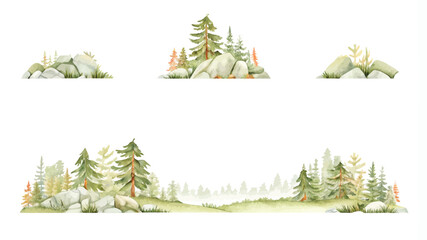 Watercolor forest set. Hand painted illustration isolated on white background.