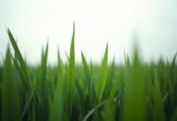 Green grass field with blades of grass filling the frame, against a plain white background