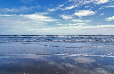 landscape,The beautiful blue sky and white cloud in the daytime reflects the sea.
