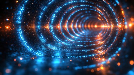 Vibrant light patterns creating a cosmic tunnel digital artwork sci-fi atmosphere abstract viewpoint futuristic concept