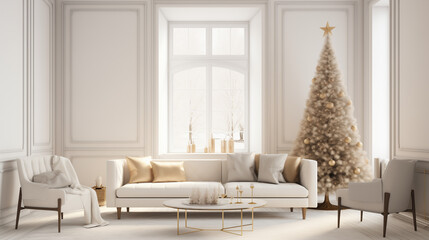 White and Gold Christmas Living Room - Modern Holiday Design