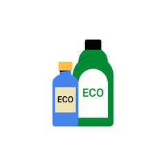 Eco Friendly Detergent Bottles In Flat Vector Illustration Symbolizing Environmental Sustainability And Green Cleaning Products, Isolated On White Background.