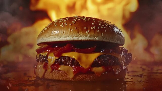 illustration for advertisment of super hot chesse burger