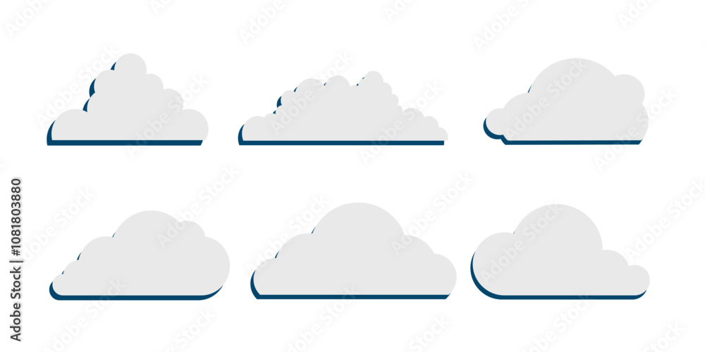 Poster set of cloud icons in various shapes. simple weather symbols for interface or graphic design.