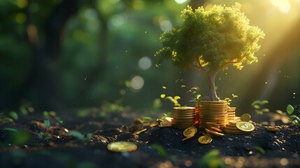 Planting the seeds of success, the journey of business growth, money growth, saving and investing concept, personal finance background, conceptual imagery of financial concepts. Generative AI