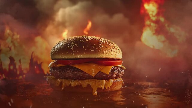 illustration for advertisment of super hot chesse burger