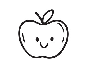 Cute apple character doodle hand drawn style with smile. Apple outline drawing simple isolated on white background.