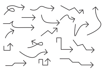 arrow line symbol element icon sketch hand doodle design vector. arrows set shape sign drawn curve pen pencil black pointer. arrow cute mark brush graphic illustration scribble down direction.