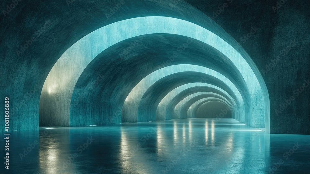 Poster 3D render of abstract futuristic architecture with empty concrete floor