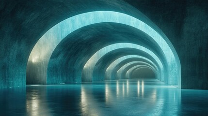 3D render of abstract futuristic architecture with empty concrete floor