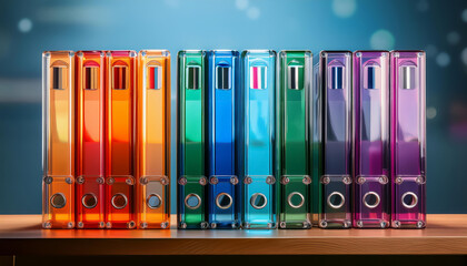 Fototapeta premium Organizing documents with colorful binders office workspace product photography modern environment close-up view efficient storage solutions