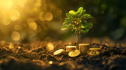 Planting the seeds of success, the journey of business growth, money growth, saving and investing concept, personal finance background, conceptual imagery of financial concepts. Generative AI