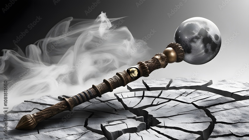 Aufkleber Enchanting wand with moon crystal fantasy realm digital artwork surreal environment close-up view magical concept
