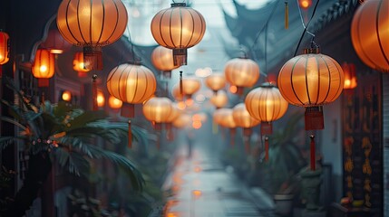 Chinese New Year lanterns illuminating a traditional street