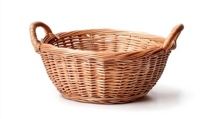 Obraz premium Isolated Empty Wicker Basket with Handles on White Background for Product Displays and Creative Projects.
