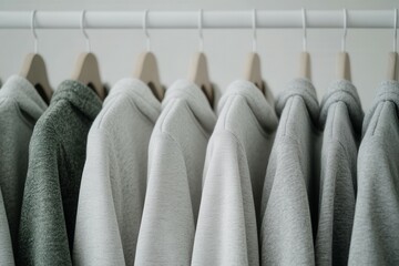 Obraz premium Soft sweaters neatly hung on a rack in a bright room setting