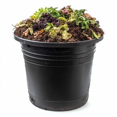 Black bin filled with compost.