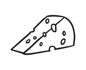 Cheese piece single Doodle hand drawn line icon. slice cheese for menu, design restaurant, cafe