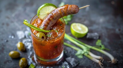 Spicy Bloody Mary with Sausage Garnish