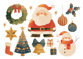 水彩で描いたクリスマスのイラスト