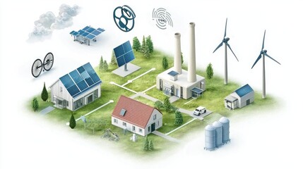 Obraz premium Innovative energy solutions for sustainable living urban environment infographic green technology aerial view future concepts