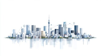 Obraz premium Urban innovation cityscape with smart grid connection modern metropolis digital overlay futuristic environment aerial view renewable energy concept