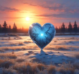 Fototapeta premium Illustration of shiny heart shape in spring time.