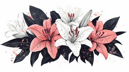 Retro colorful lily pattern illustration poster background