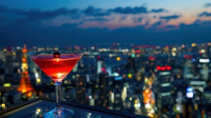 Cocktail with a View of Tokyo at Dusk