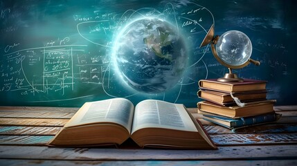 dynamic back to school background with a burst of colorful geometric shapes and symbols representing different academic subjects. Generative Ai�
