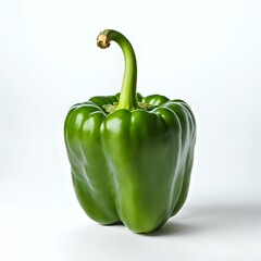 Single green bell pepper isolated on a white background showcasing its vibrant color and smooth texture
