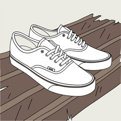  Classic White Canvas Sneakers with Clean Lines on a Rustic Wooden Surface