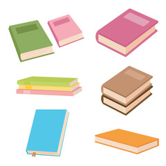Books collection vector illustration on white background. Textbooks for education. Stacks of books.