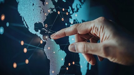 Cybersecurity specialist analyzing global data trends digital interface information technology modern workspace close-up perspective