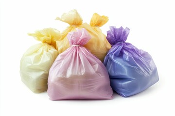 Obraz premium Four colorful plastic bags on white background.
